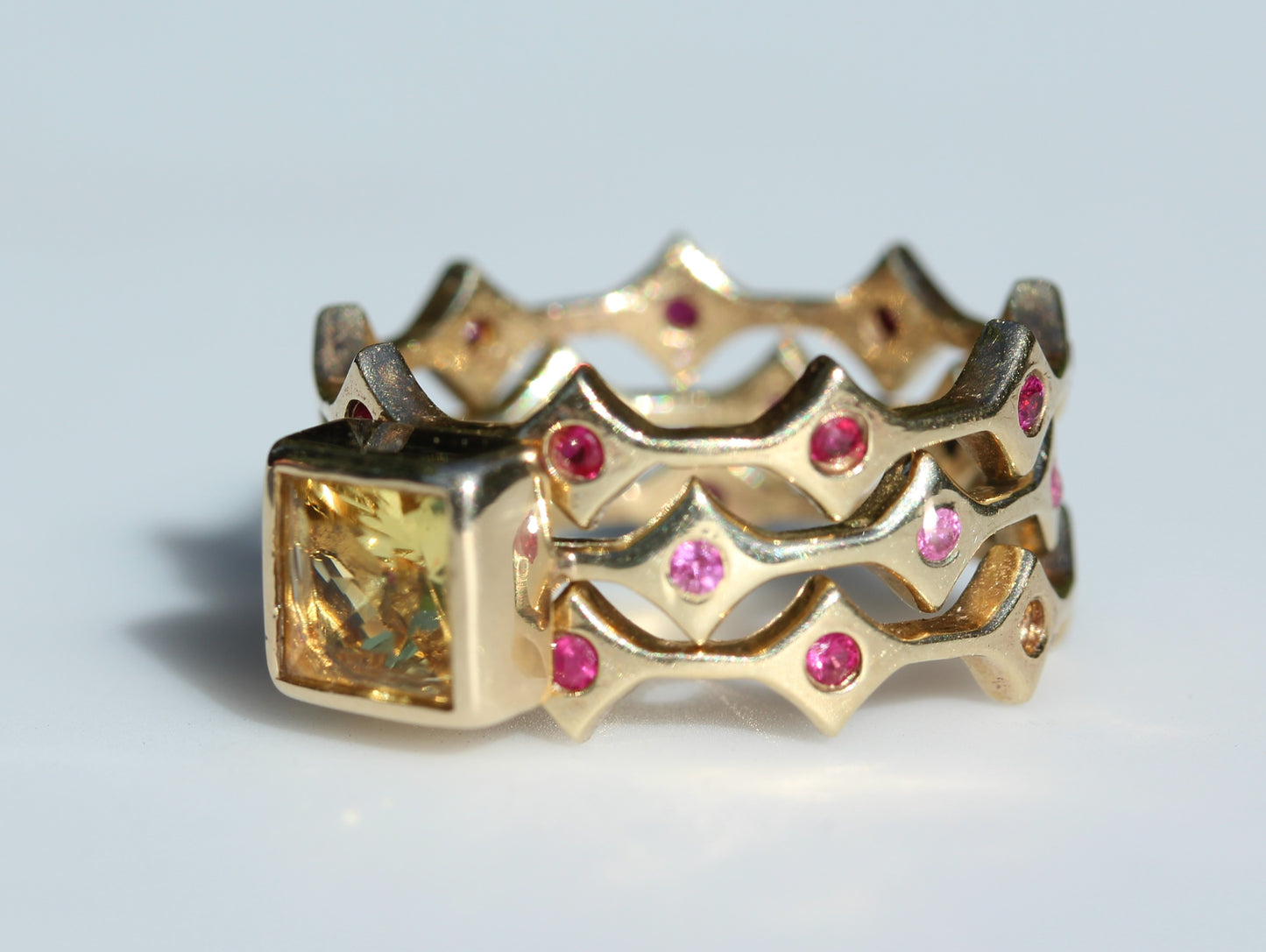 Made to Order - Yellow Citrine & Sapphire Three Stacking Ring Set 14k Gold
