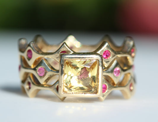 Made to Order - Yellow Citrine & Sapphire Three Stacking Ring Set 14k Gold