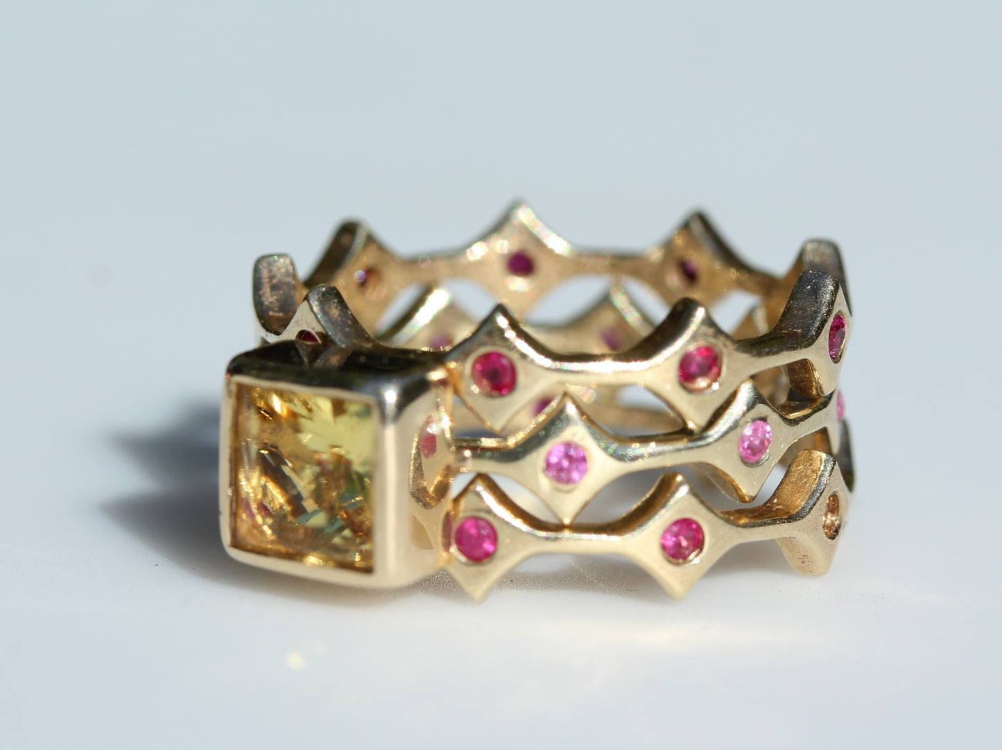 Made to Order - Yellow Citrine & Sapphire Three Stacking Ring Set 14k Gold