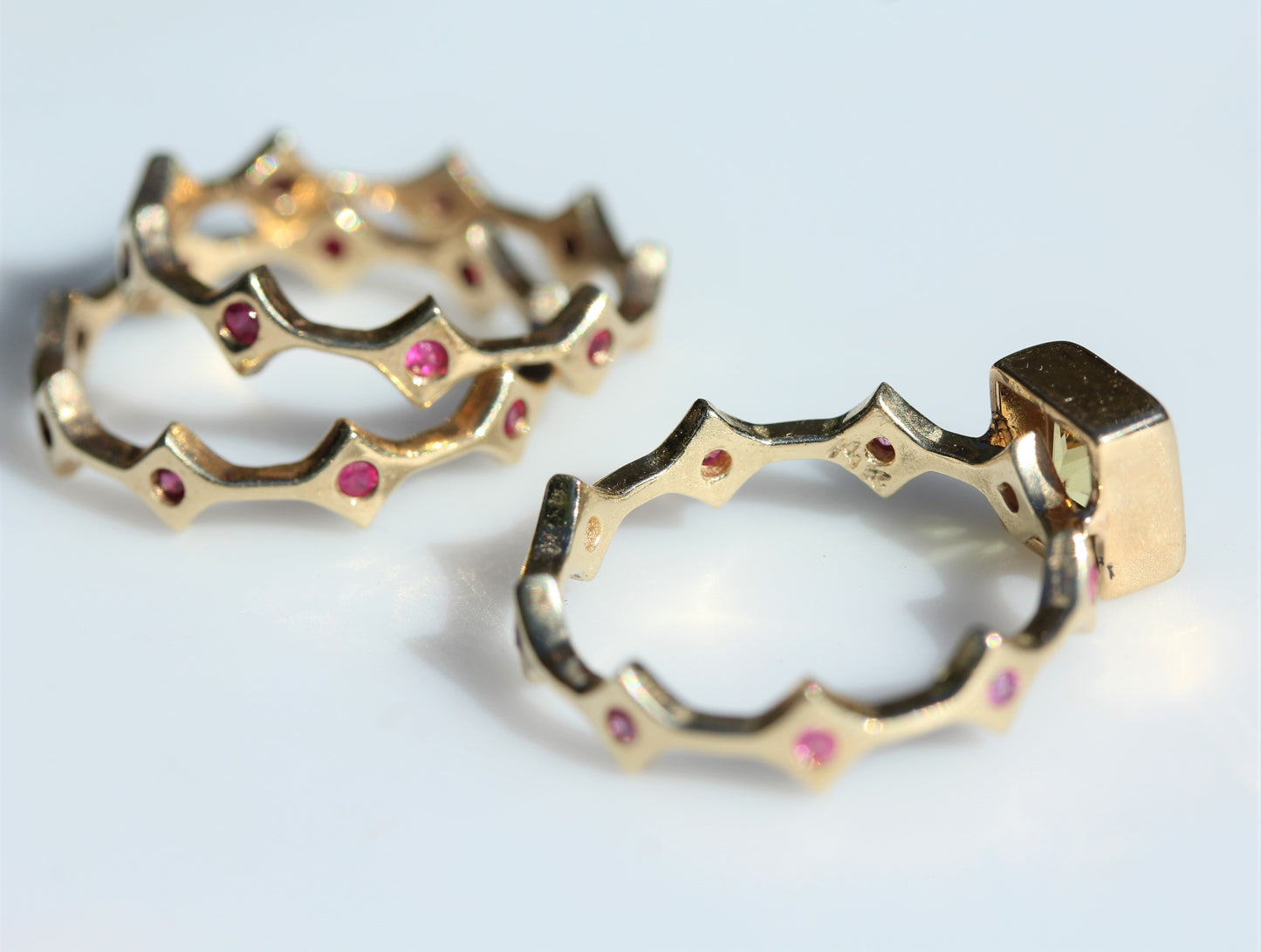 Made to Order - Yellow Citrine & Sapphire Three Stacking Ring Set 14k Gold
