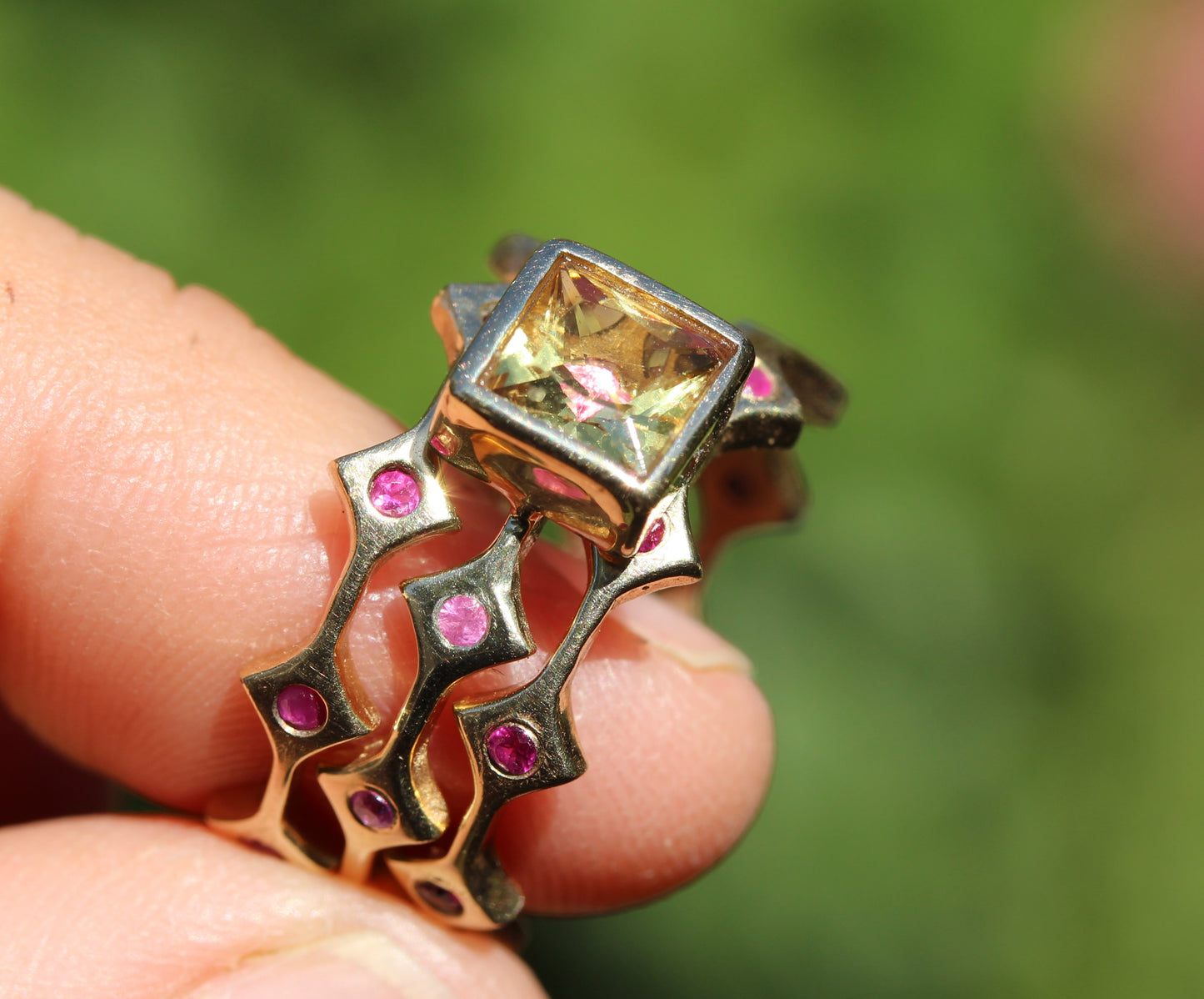 Made to Order - Yellow Citrine & Sapphire Three Stacking Ring Set 14k Gold