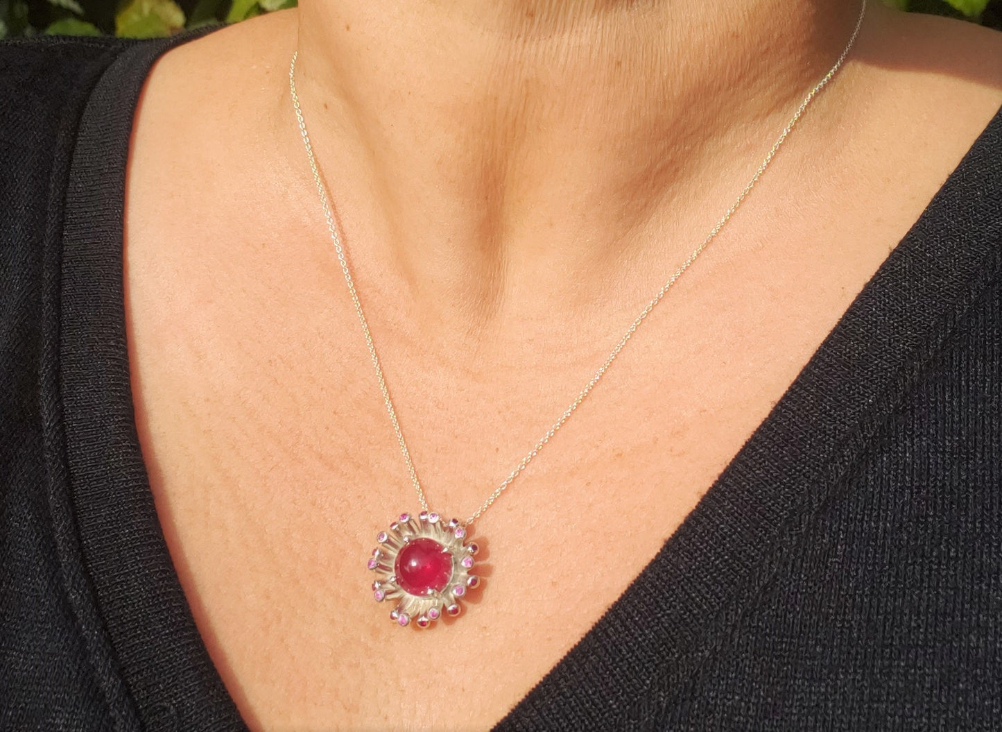 Ruby Starburst Pendant - Sterling Silver - #269