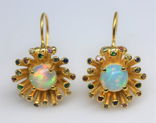 Opal Dangle Earrings  24k Gold Plated Color gemstone Accents #274