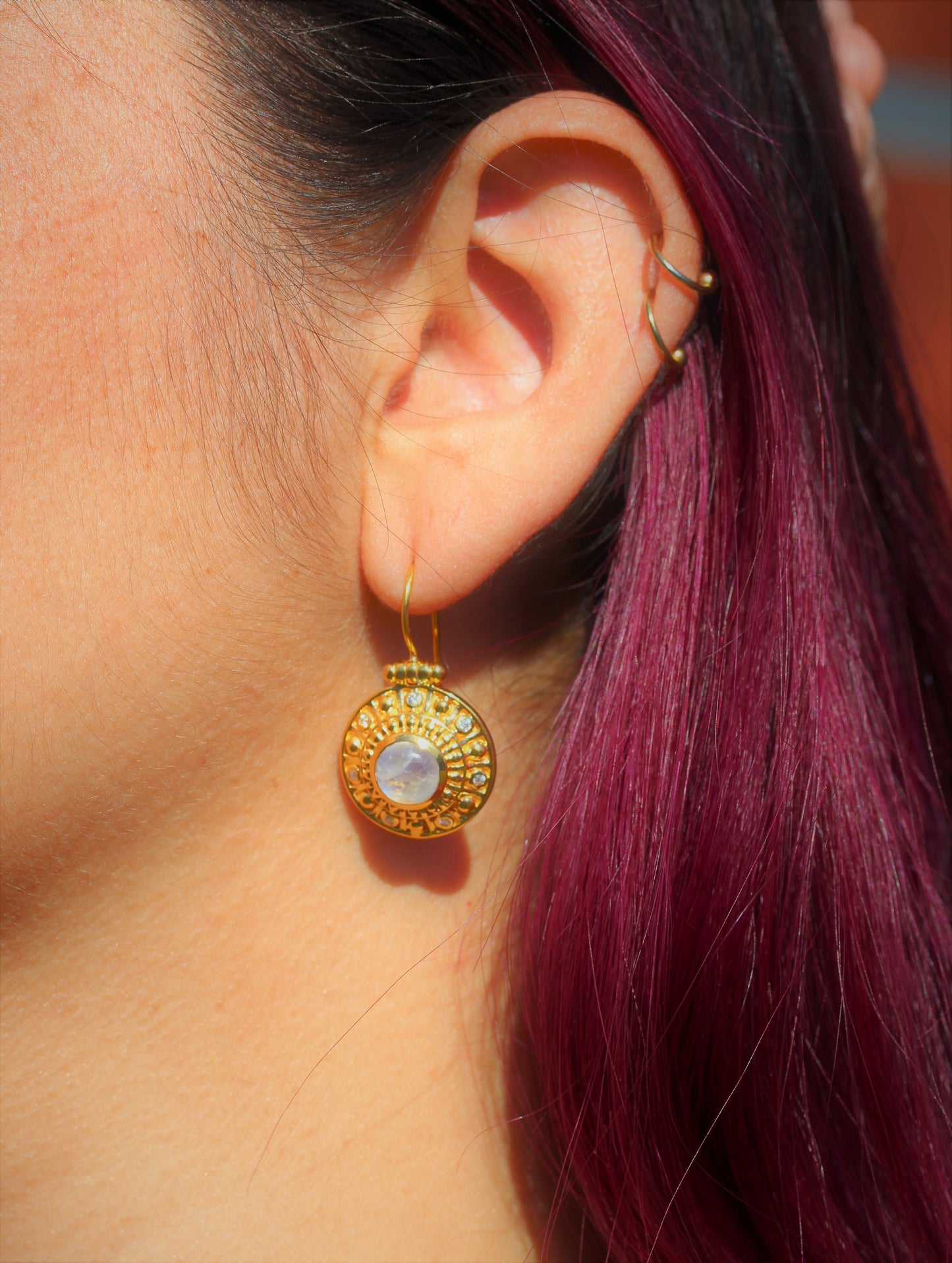 Moonstone Dangle Earrings 24k Gold Plated Color gemstone Accents #276