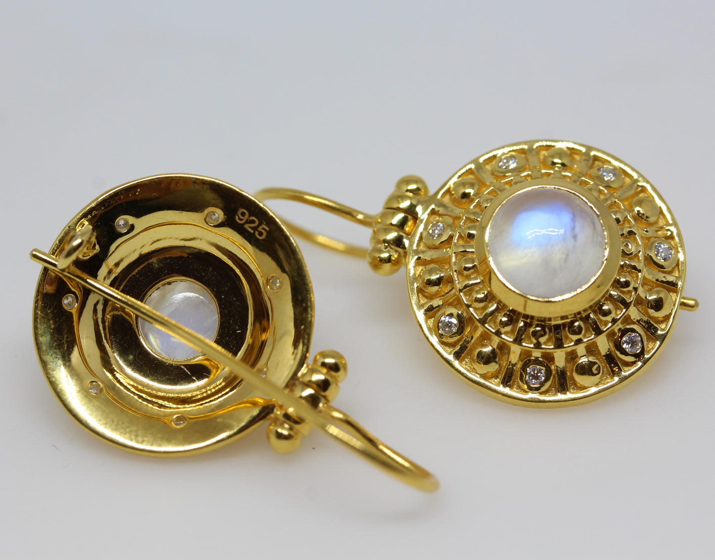 Moonstone Dangle Earrings 24k Gold Plated Color gemstone Accents #276
