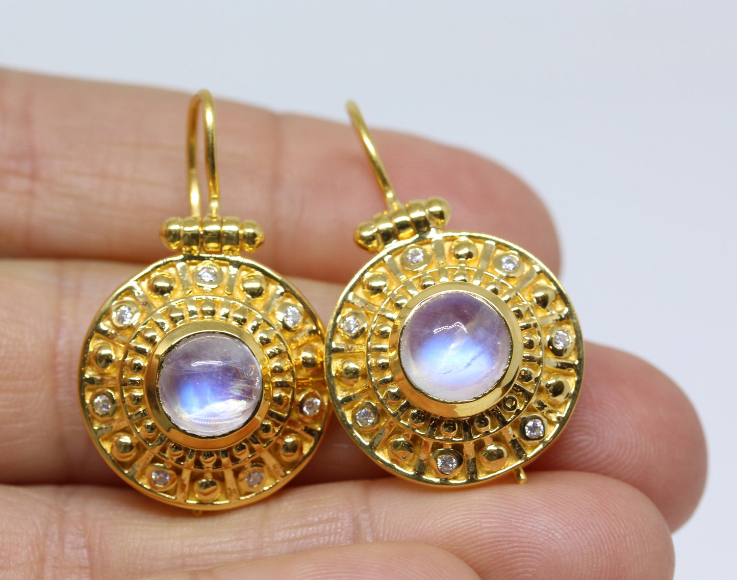 Moonstone Dangle Earrings 24k Gold Plated Color gemstone Accents #276