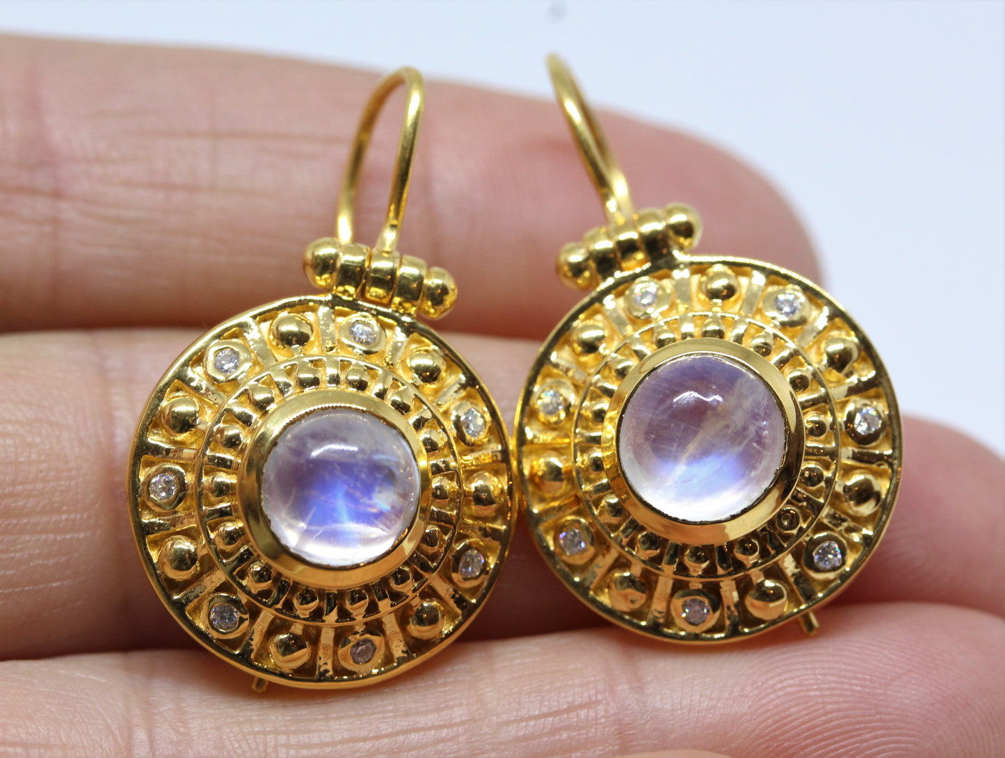 Moonstone Dangle Earrings 24k Gold Plated Color gemstone Accents #276