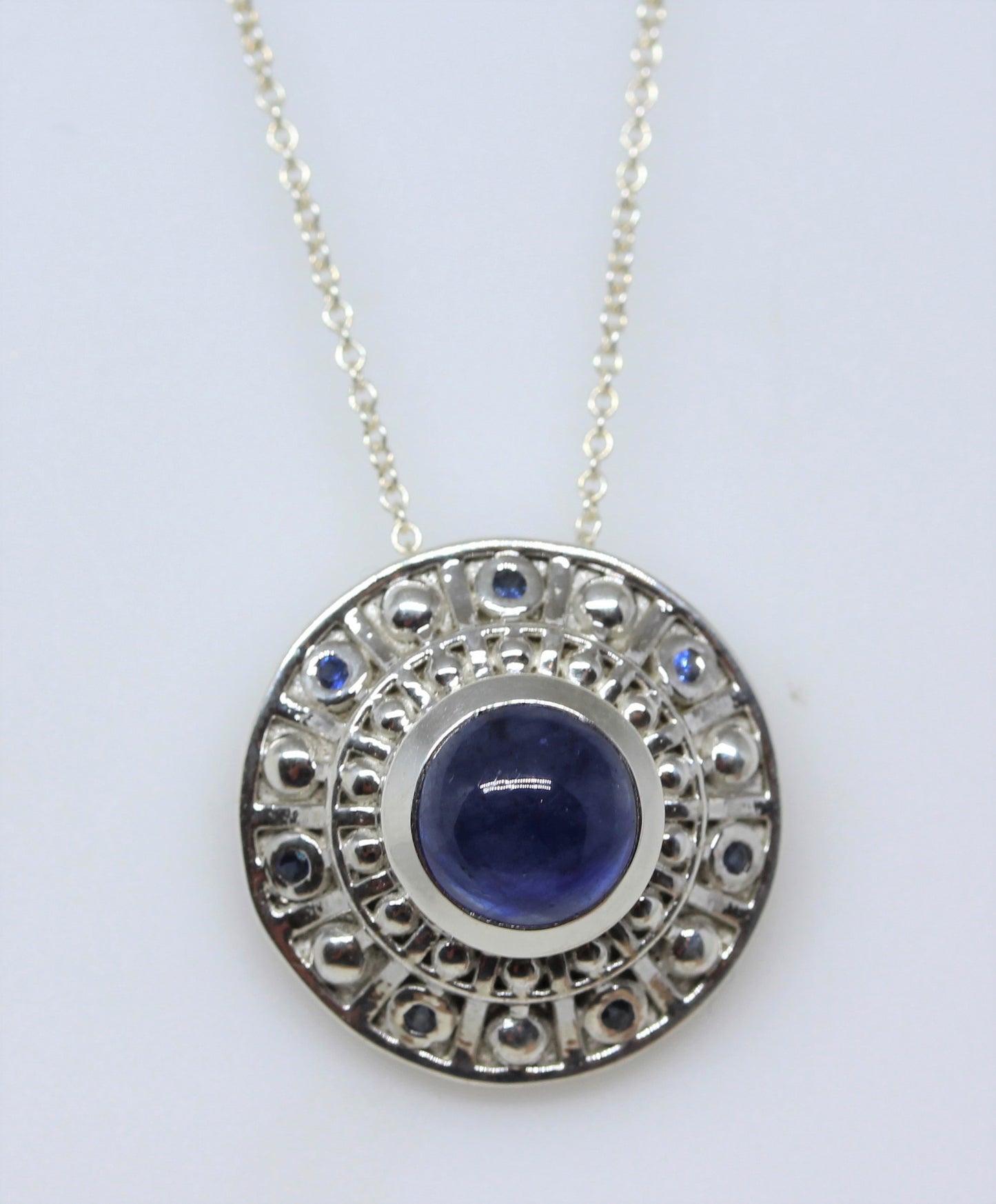 Blue Sapphire Medallion Pendant - Sterling Silver - #280