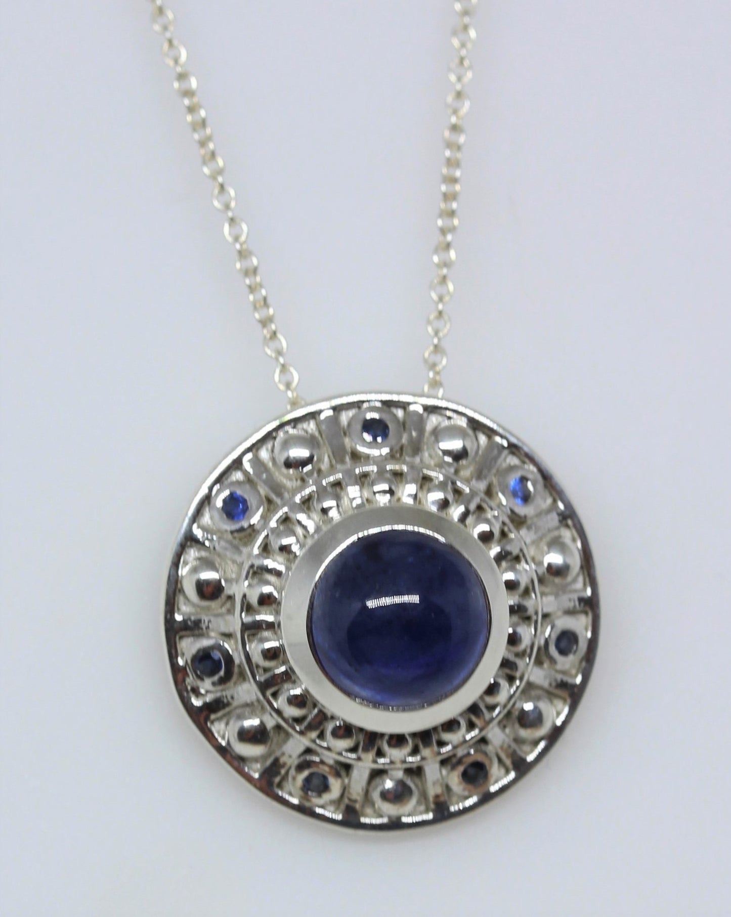 Blue Sapphire Medallion Pendant - Sterling Silver - #280