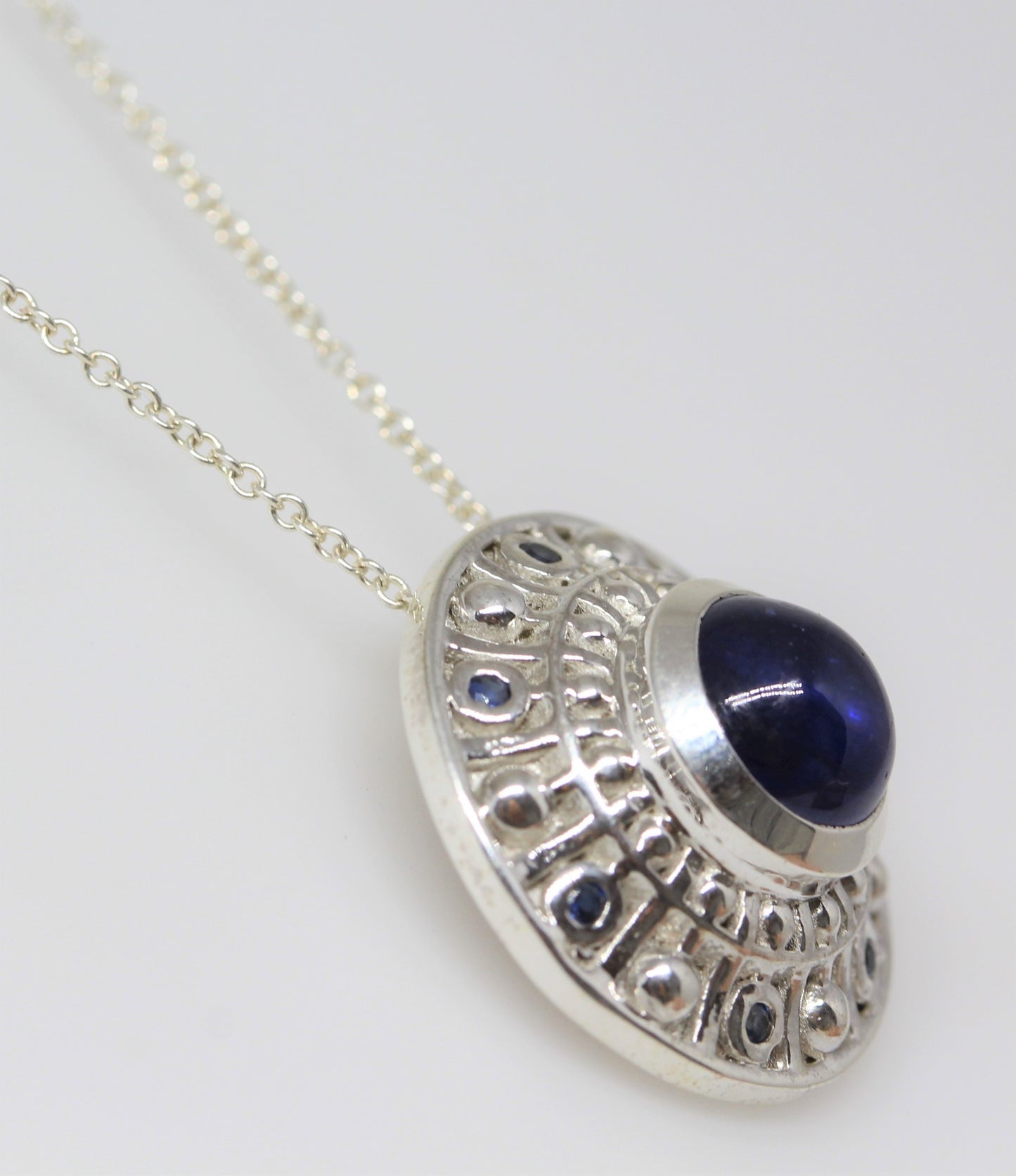 Blue Sapphire Medallion Pendant - Sterling Silver - #280
