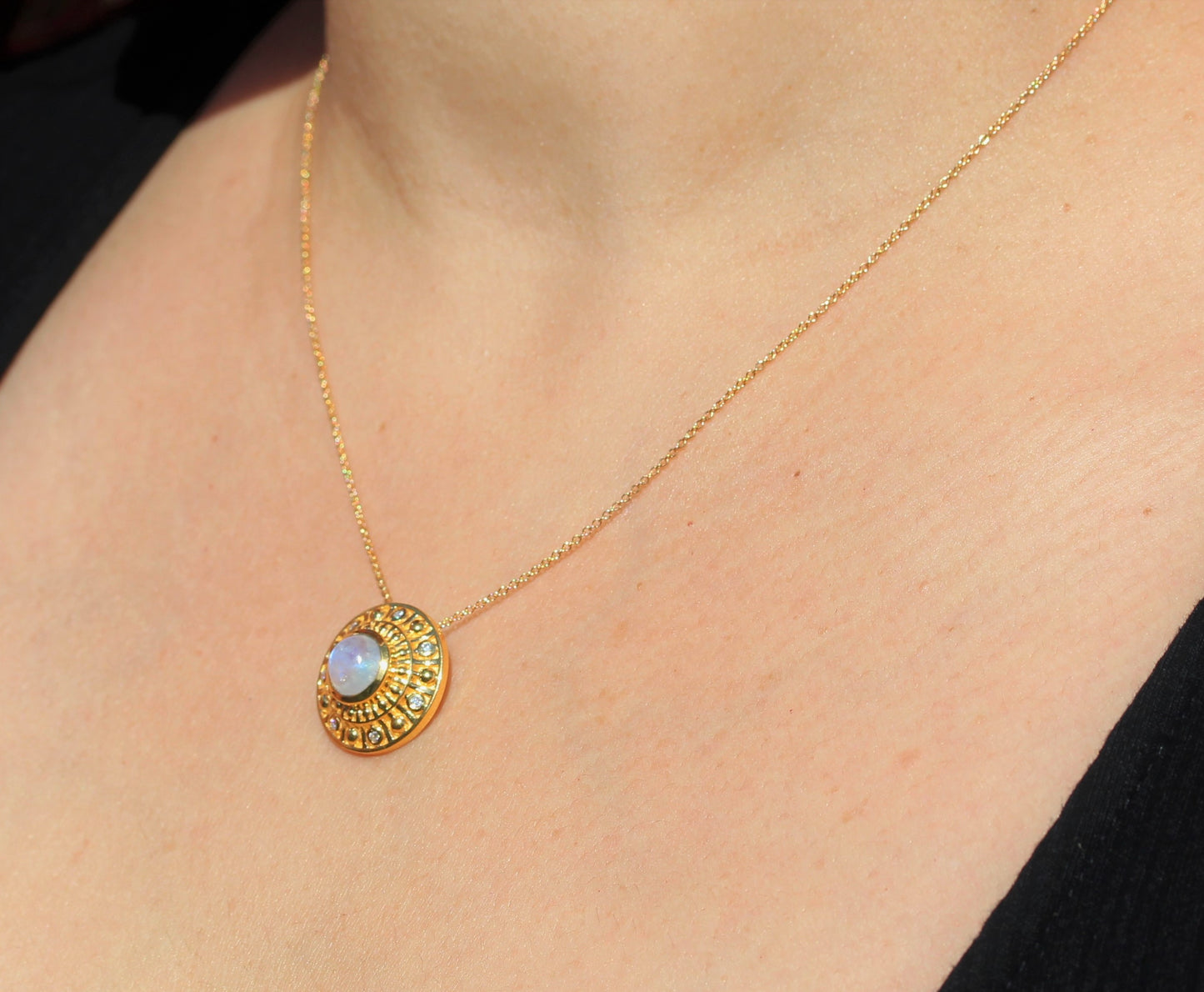 Moonstone Medallion Pendant- 24k Gold Plated - Gemstone Necklace #281