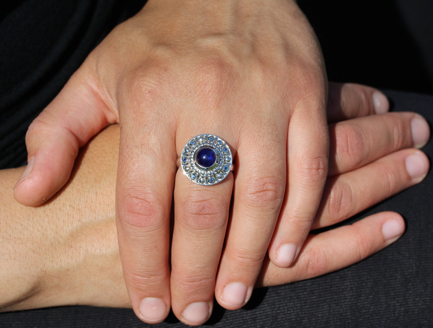 Blue Sapphire Ring Sterling Silver Adjustable Band #286