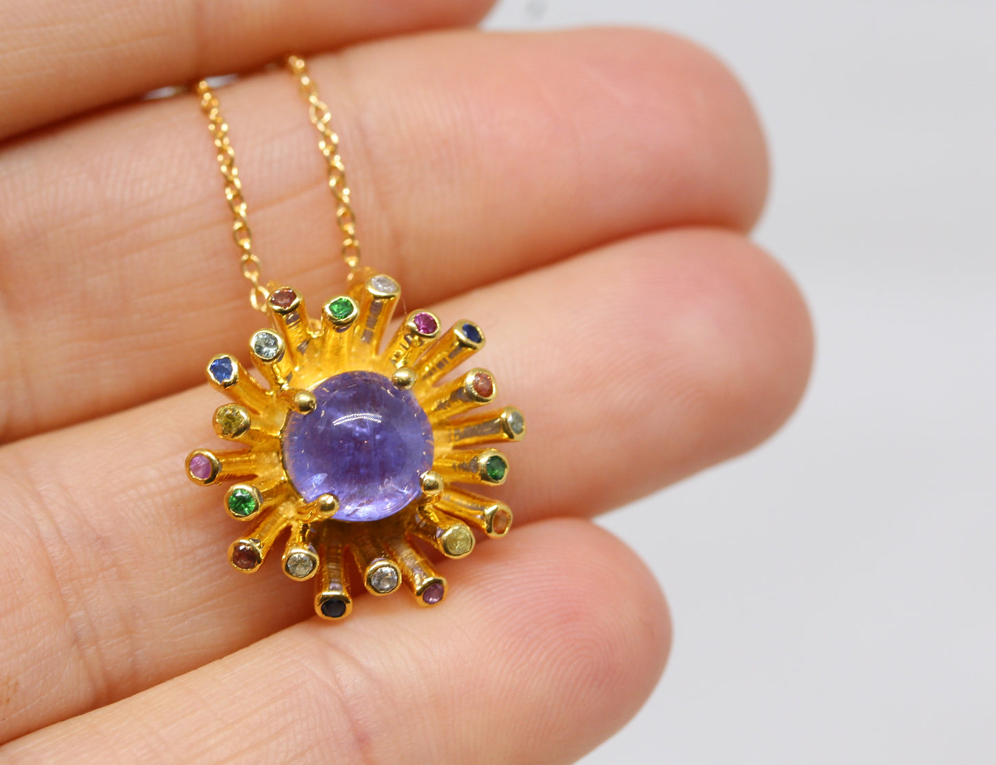 Starburst Tanzanite Pendant- 24k Gold Plated - Gemstone Necklace #287