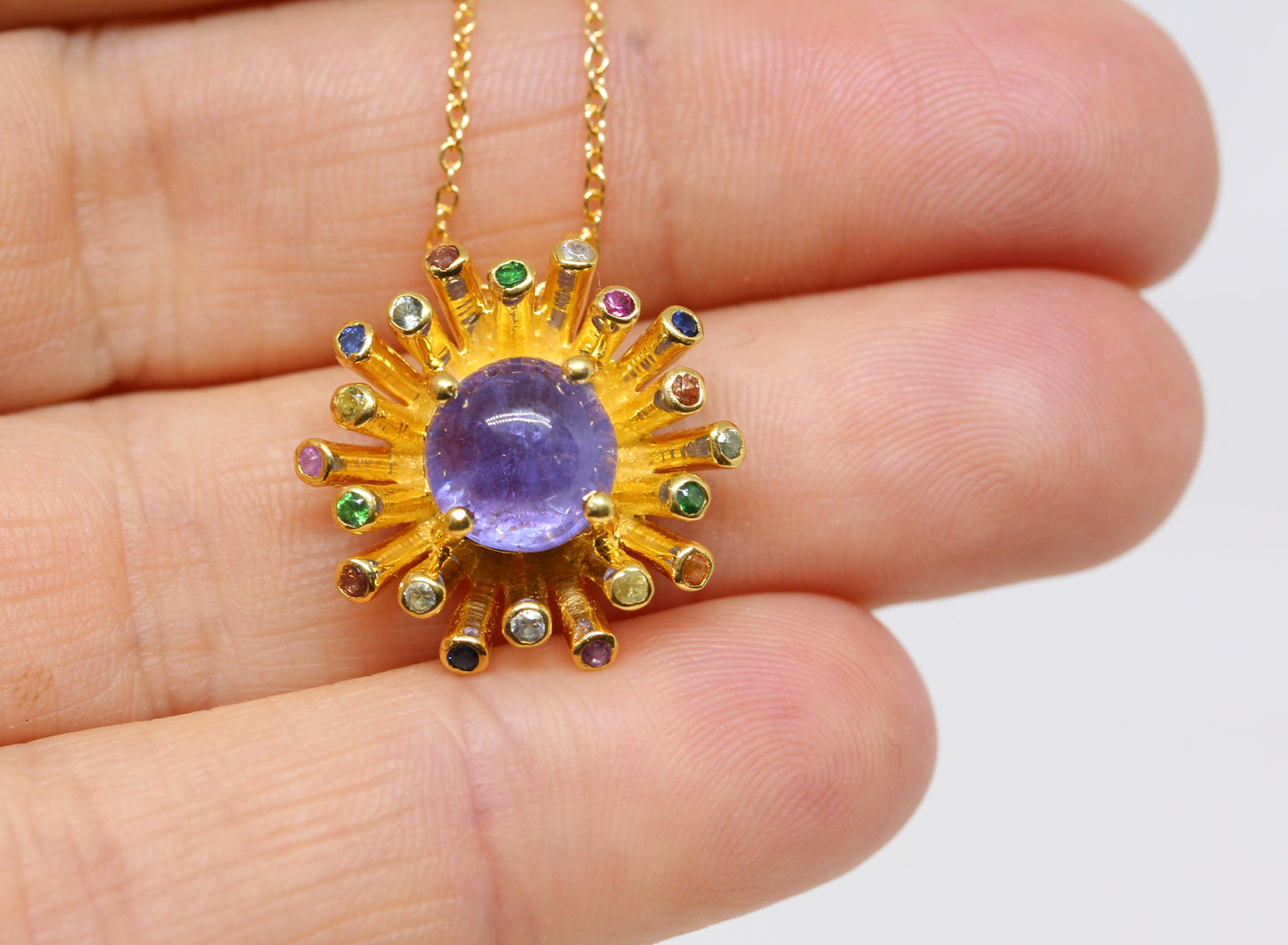Starburst Tanzanite Pendant- 24k Gold Plated - Gemstone Necklace #287