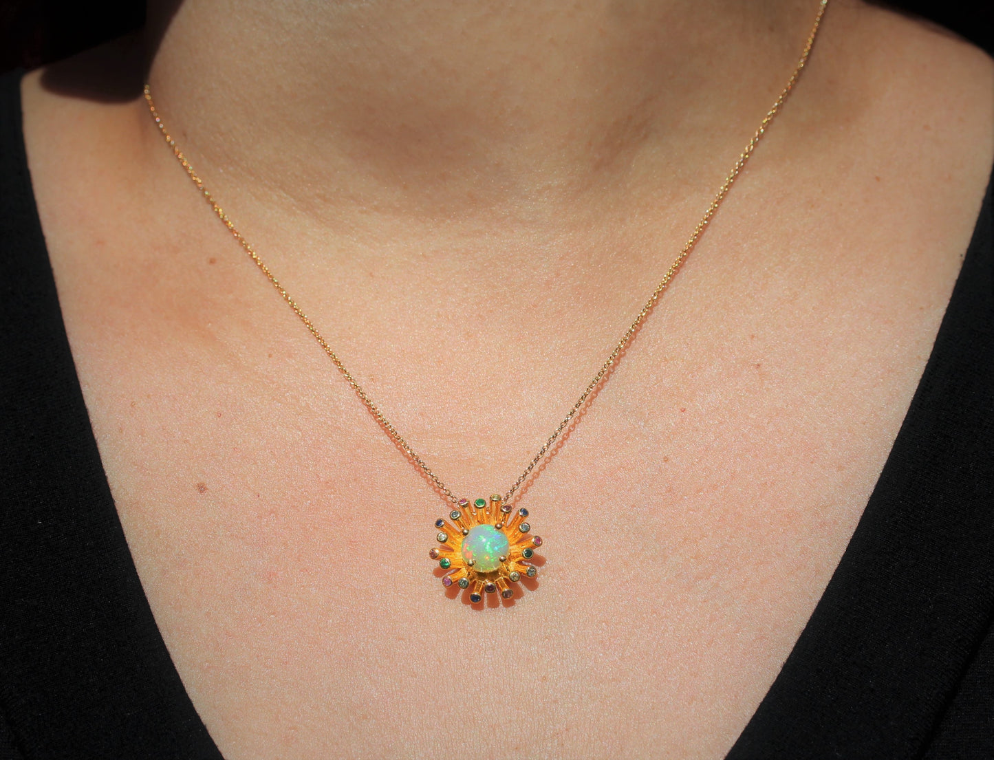 Starburst Opal Pendant- 24k Gold Plated - Gemstone Necklace #290