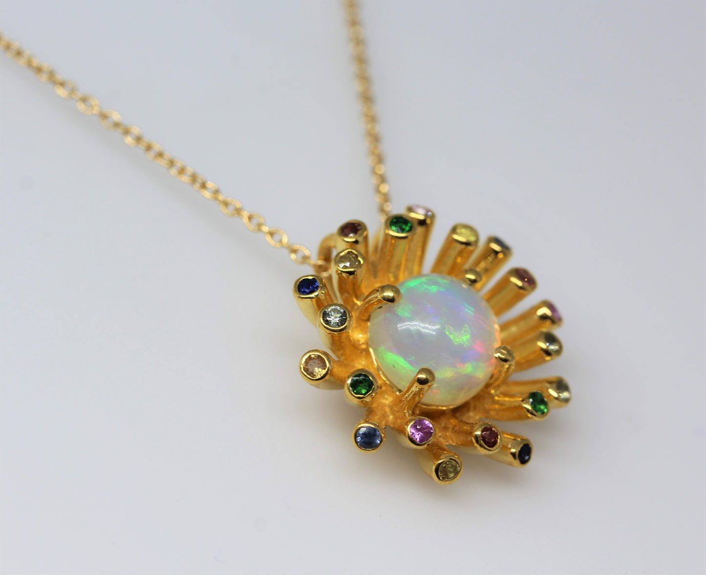 Starburst Opal Pendant- 24k Gold Plated - Gemstone Necklace #290