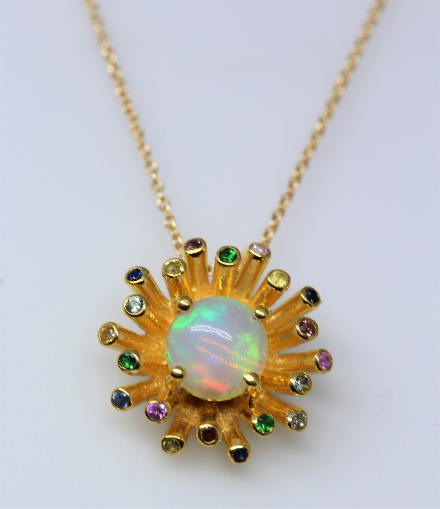 Starburst Opal Pendant- 24k Gold Plated - Gemstone Necklace #290