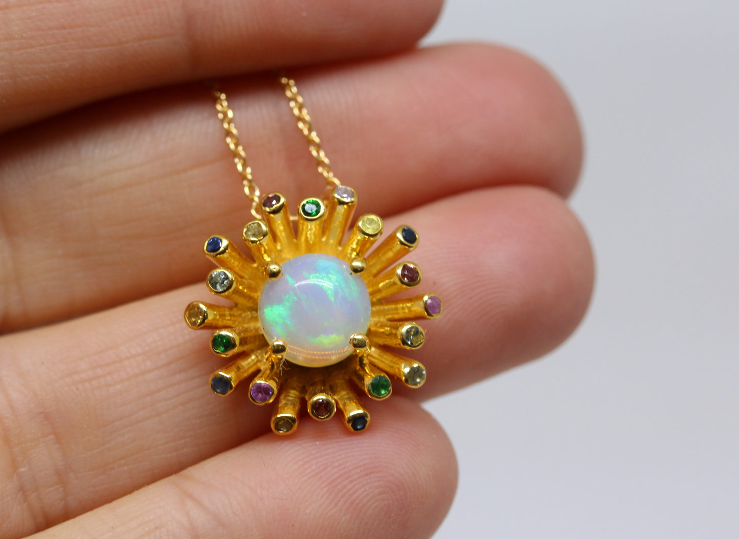 Starburst Opal Pendant- 24k Gold Plated - Gemstone Necklace #290