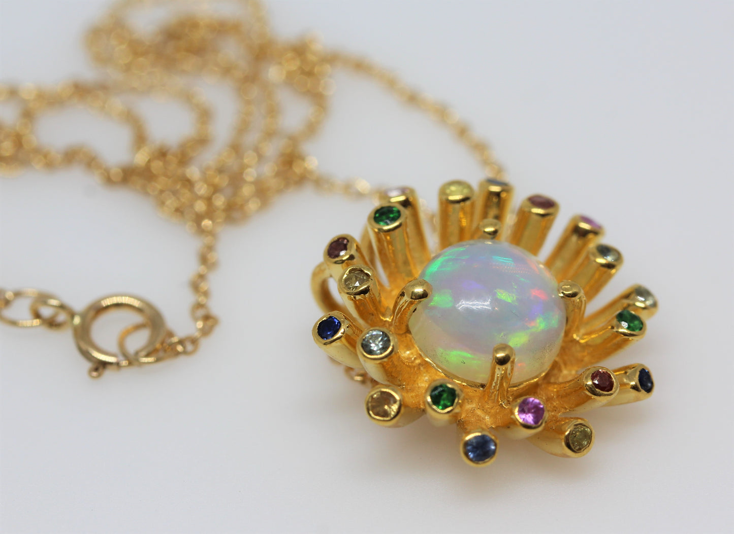 Starburst Opal Pendant- 24k Gold Plated - Gemstone Necklace #290