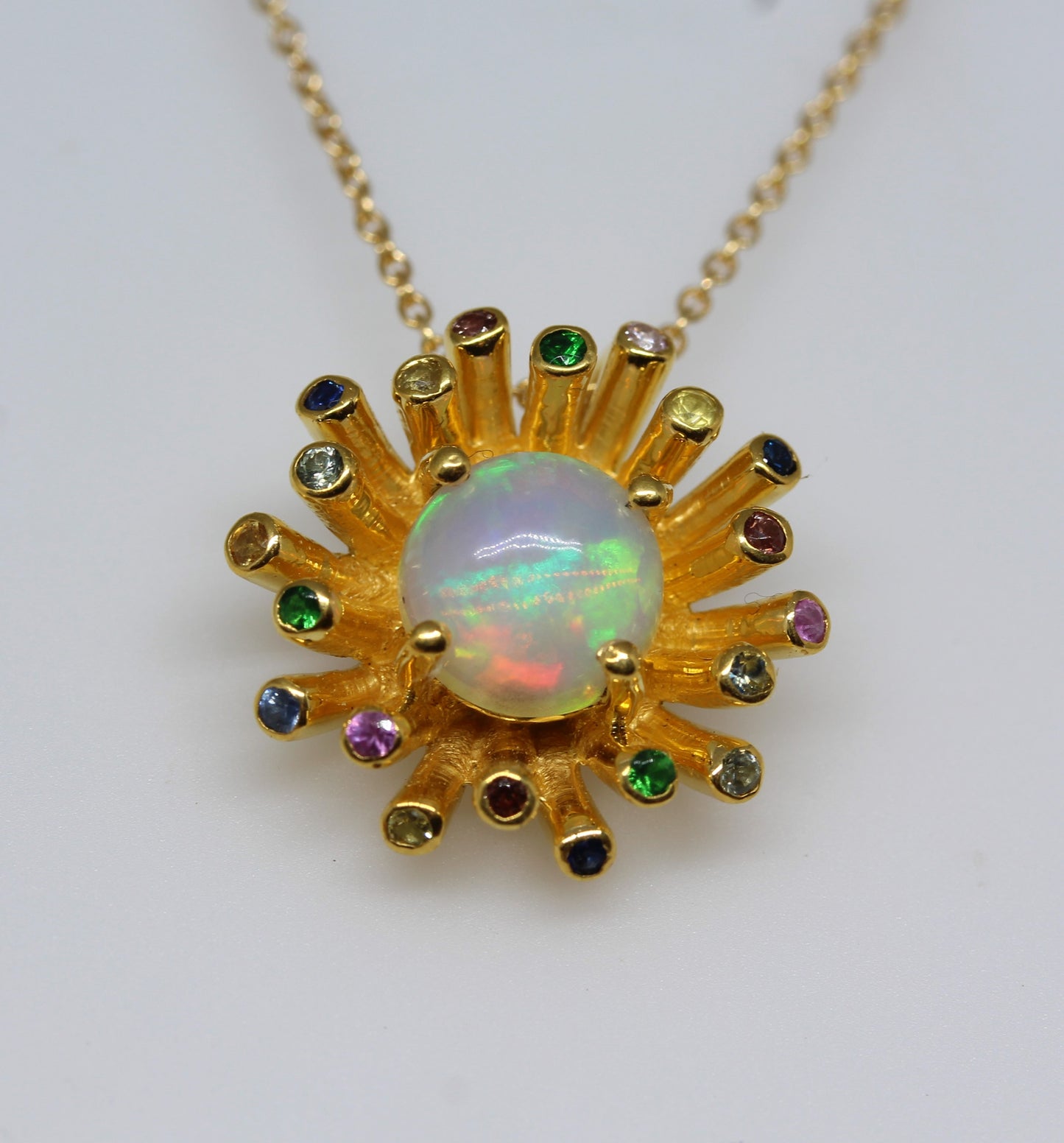 Starburst Opal Pendant- 24k Gold Plated - Gemstone Necklace #290