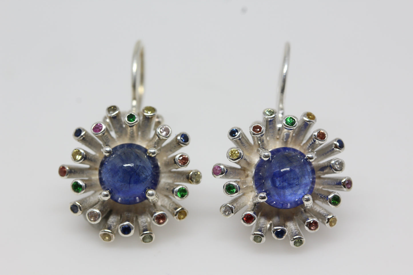 Blue Sapphire Dangle Earrings - Sterling Silver - Color Gemstones #291