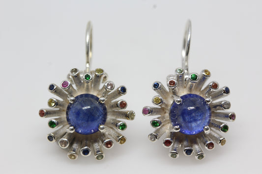 Blue Sapphire Dangle Earrings - Sterling Silver - Color Gemstones  #291