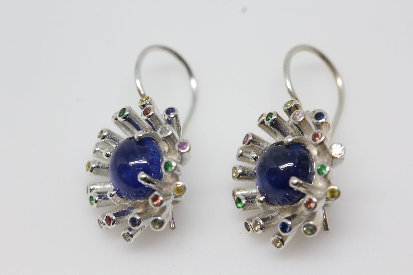 Blue Sapphire Dangle Earrings - Sterling Silver - Color Gemstones #291