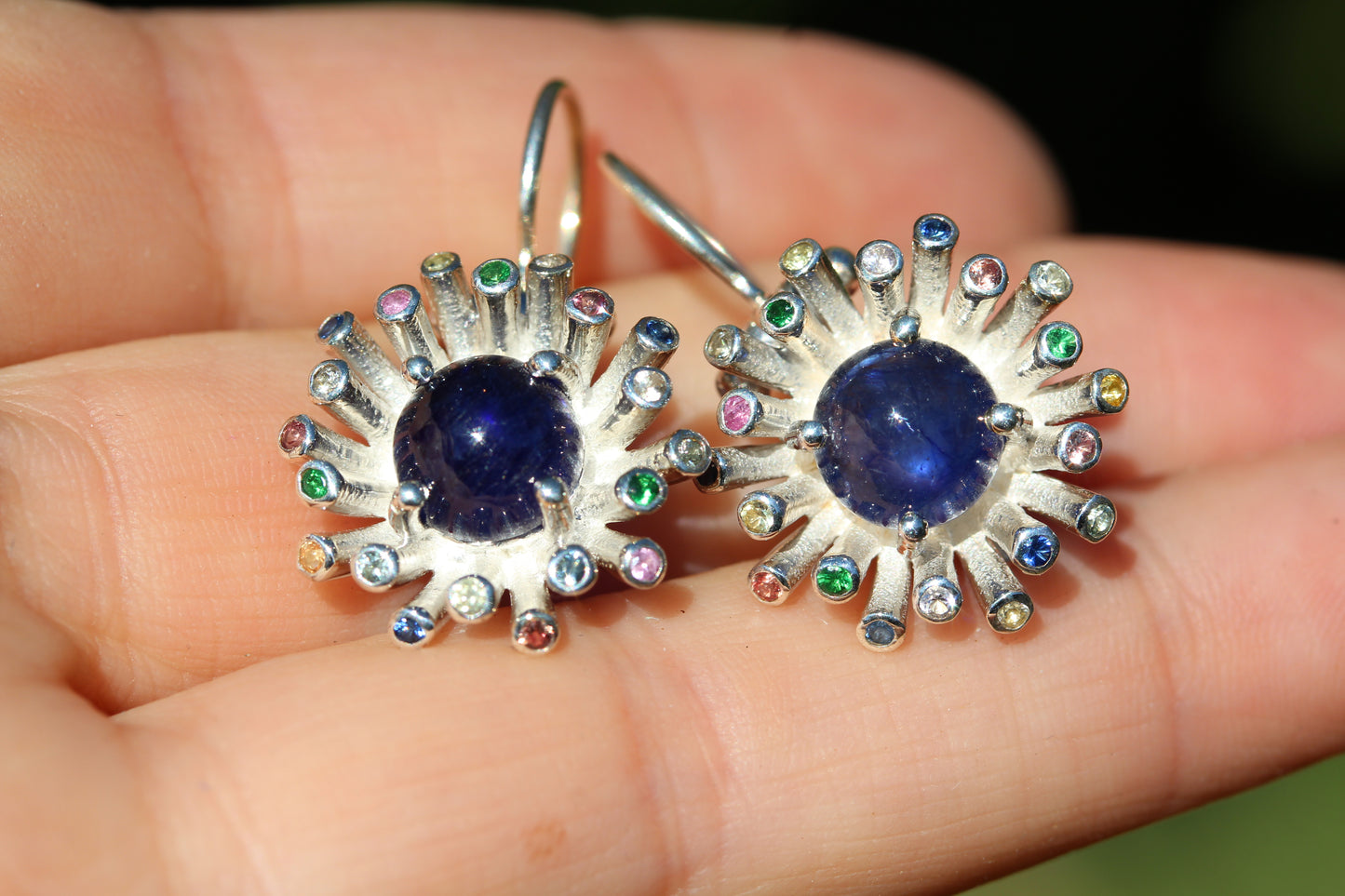 Blue Sapphire Dangle Earrings - Sterling Silver - Color Gemstones #291