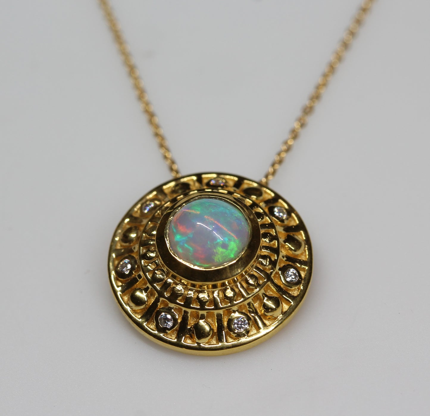 Natural Opal Medallion Pendant- 24k Gold Plated - Gemstone Necklace #295