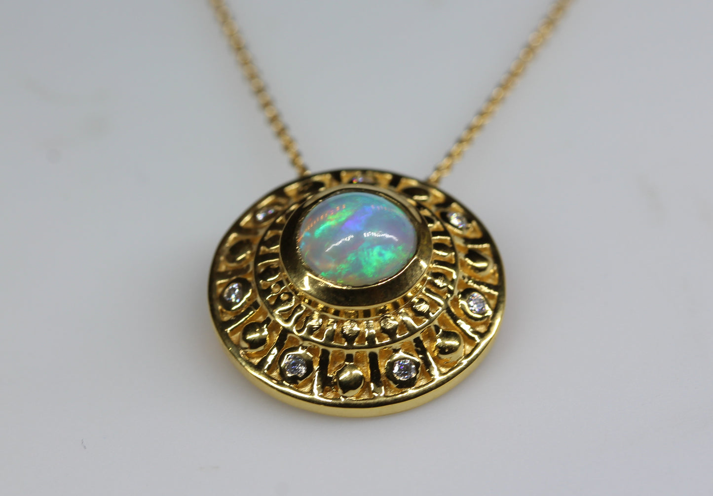 Natural Opal Medallion Pendant- 24k Gold Plated - Gemstone Necklace #295
