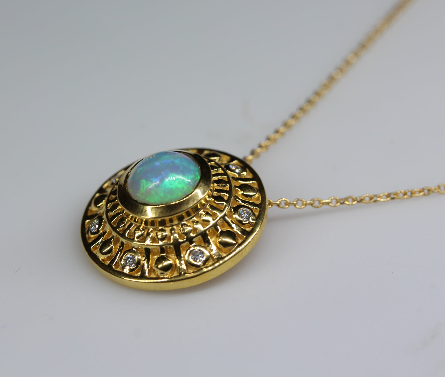 Natural Opal Medallion Pendant- 24k Gold Plated - Gemstone Necklace #295