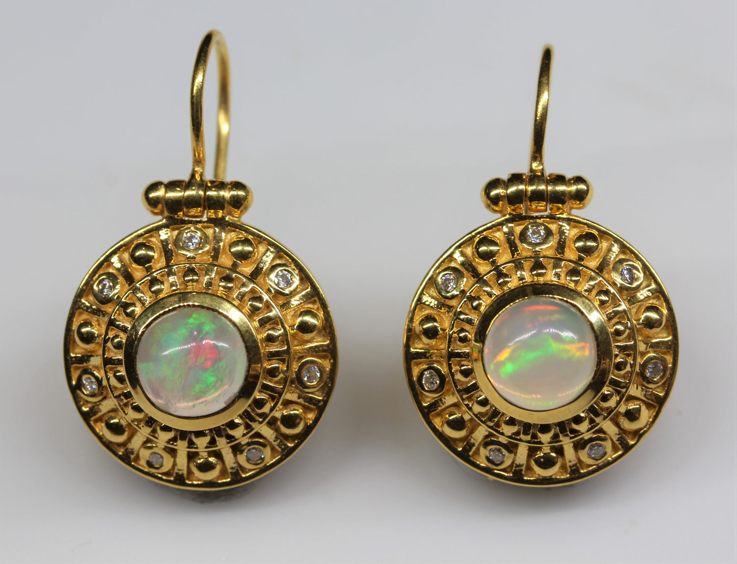 Natural Opal Dangle Earrings 24k Gold Plated Sterling Silver #296