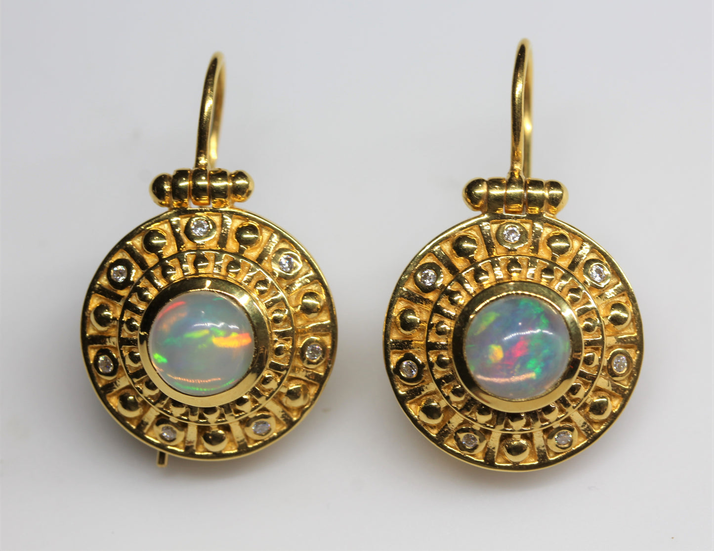 Natural Opal Dangle Earrings 24k Gold Plated Sterling Silver #296