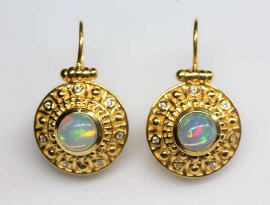 Natural Opal Dangle Earrings 24k Gold Plated Sterling Silver #296