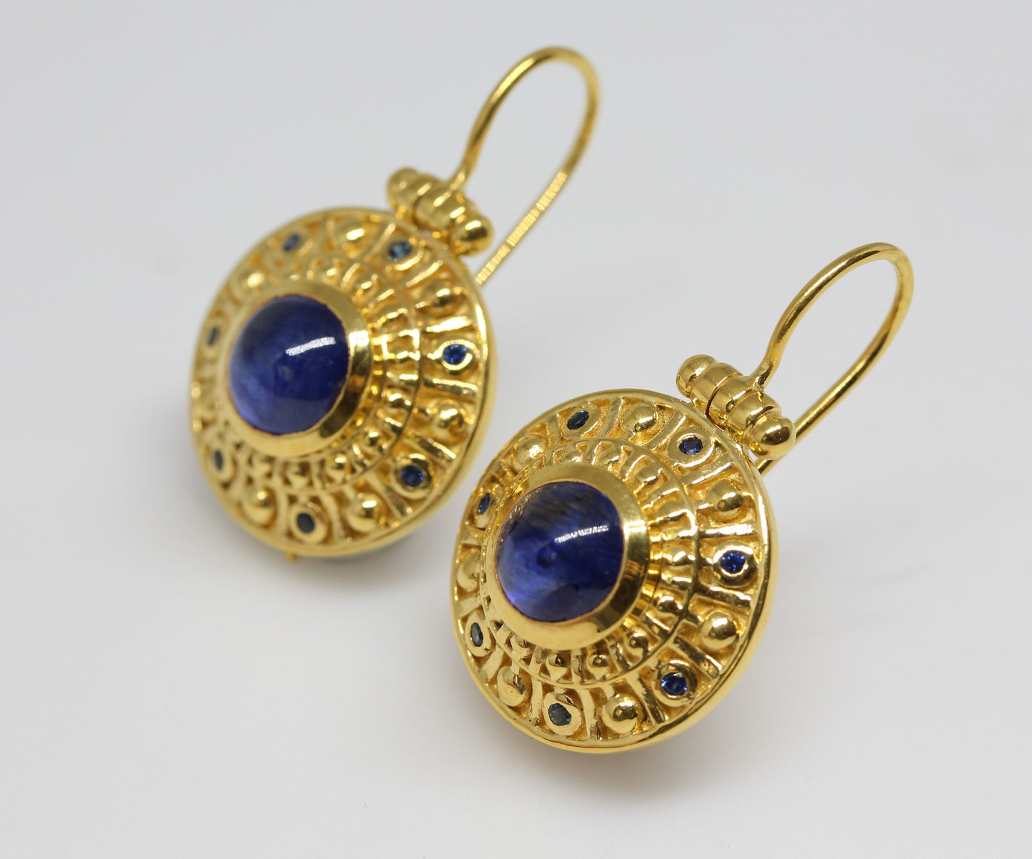 Blue Sapphire Dangle Earrings 24k Gold Plated Sterling Silver #297