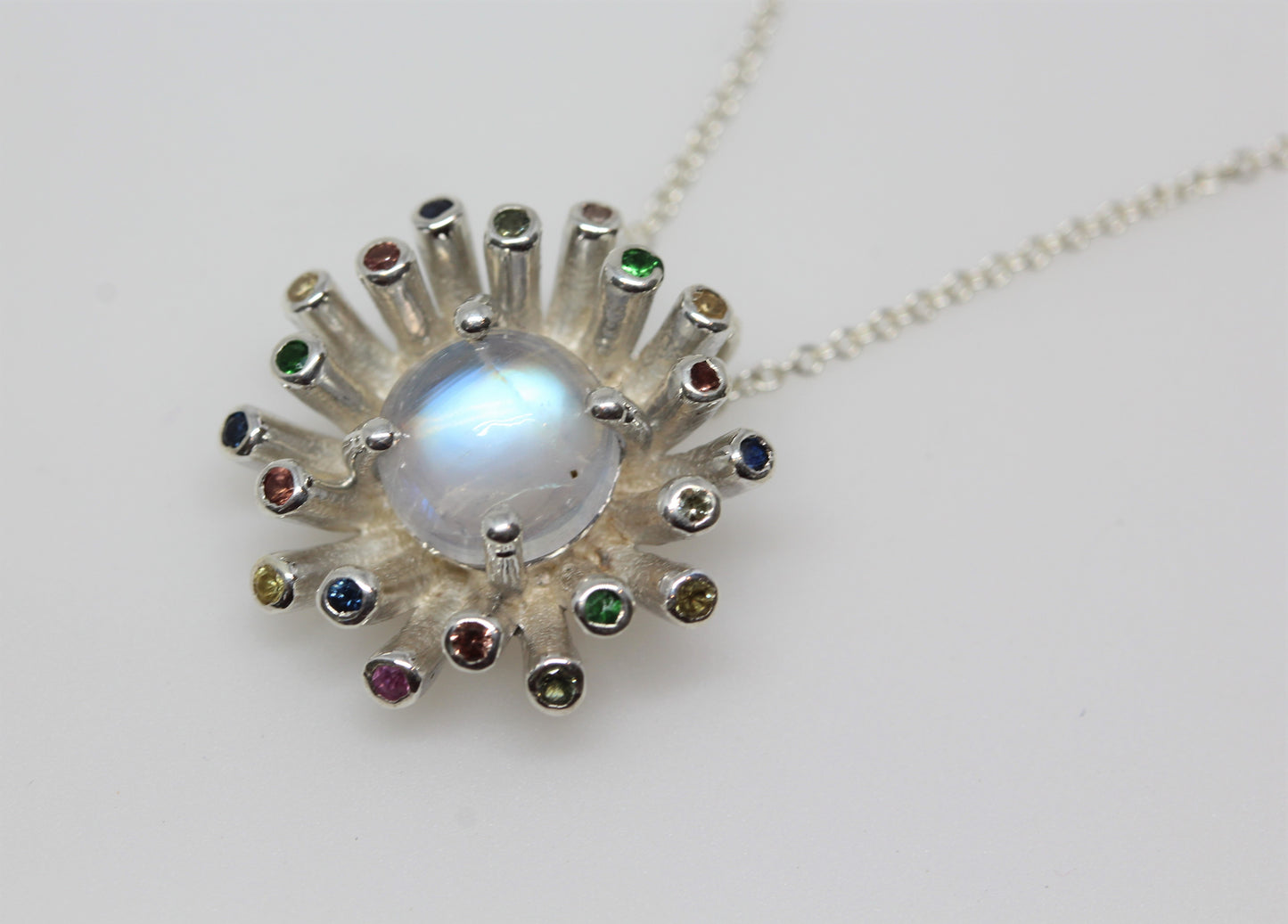 Moonstone Starburst Pendant - Sterling Silver - #303