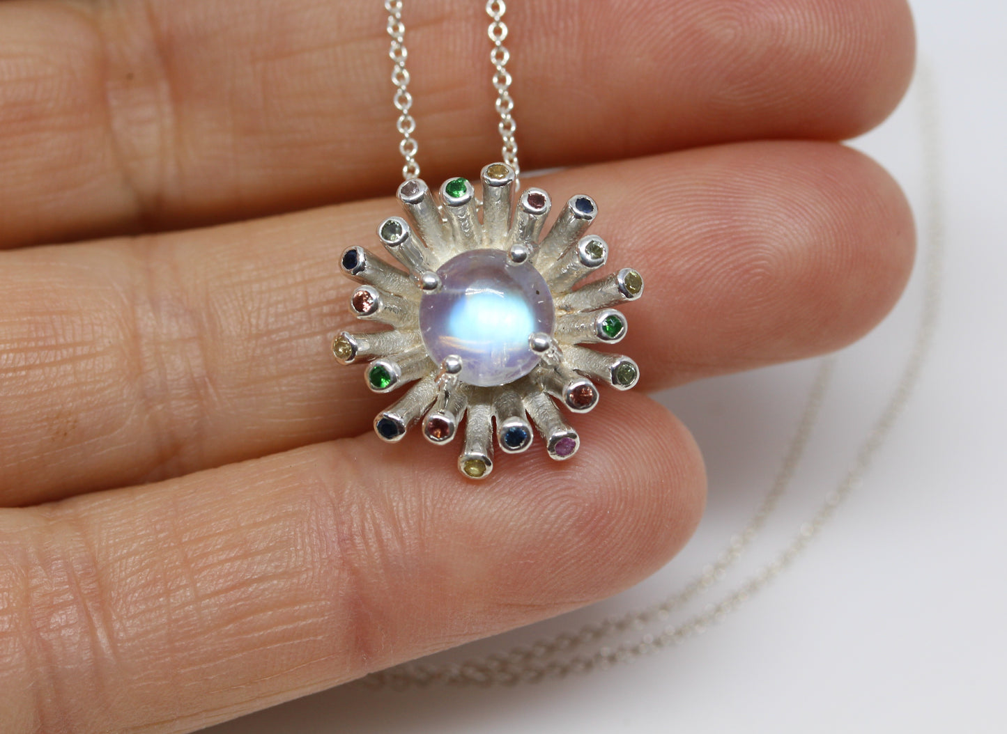 Moonstone Starburst Pendant - Sterling Silver - #303