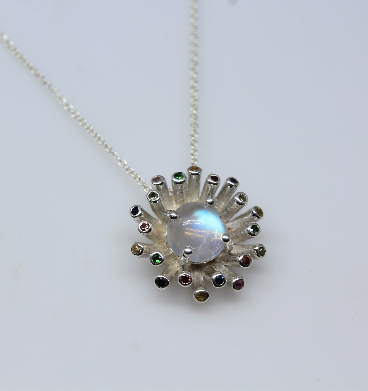 Moonstone Starburst Pendant - Sterling Silver - #303