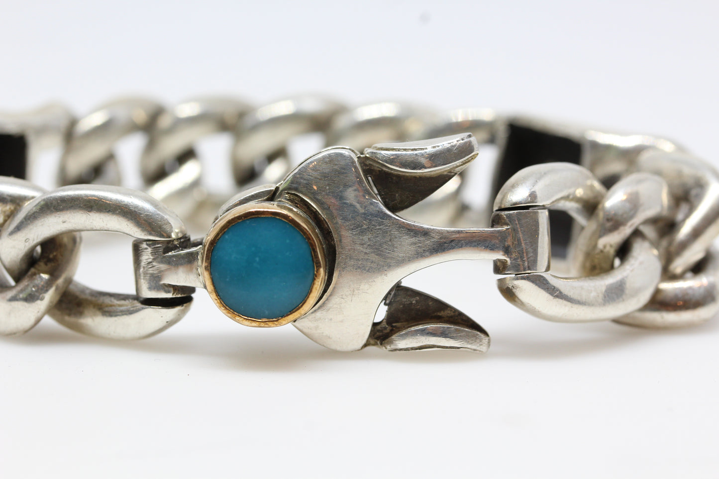 Men's' Turquoise Sterling Silver Link Bracelet #311