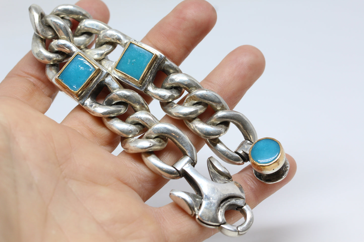 Men's' Turquoise Sterling Silver Link Bracelet #311