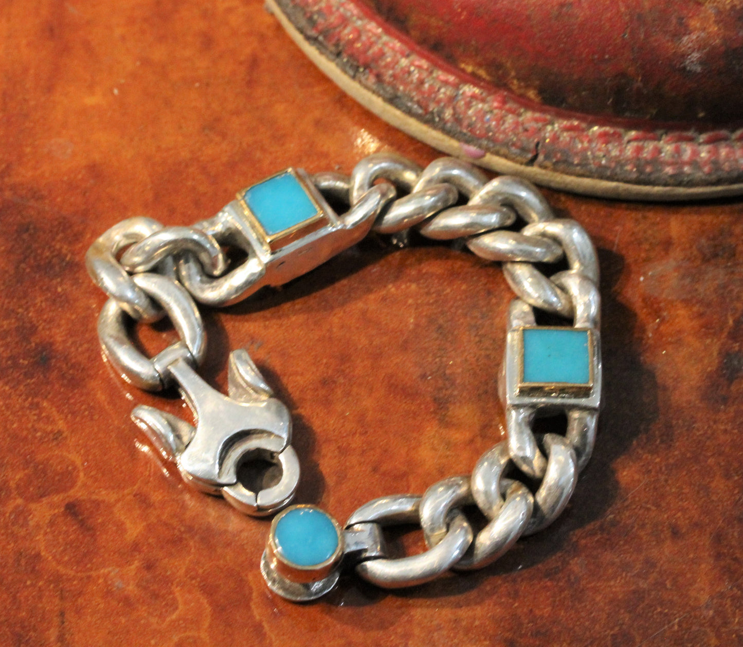 Men's' Turquoise Sterling Silver Link Bracelet #311