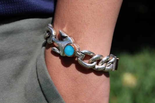 Men's' Turquoise Sterling Silver Link Bracelet #311