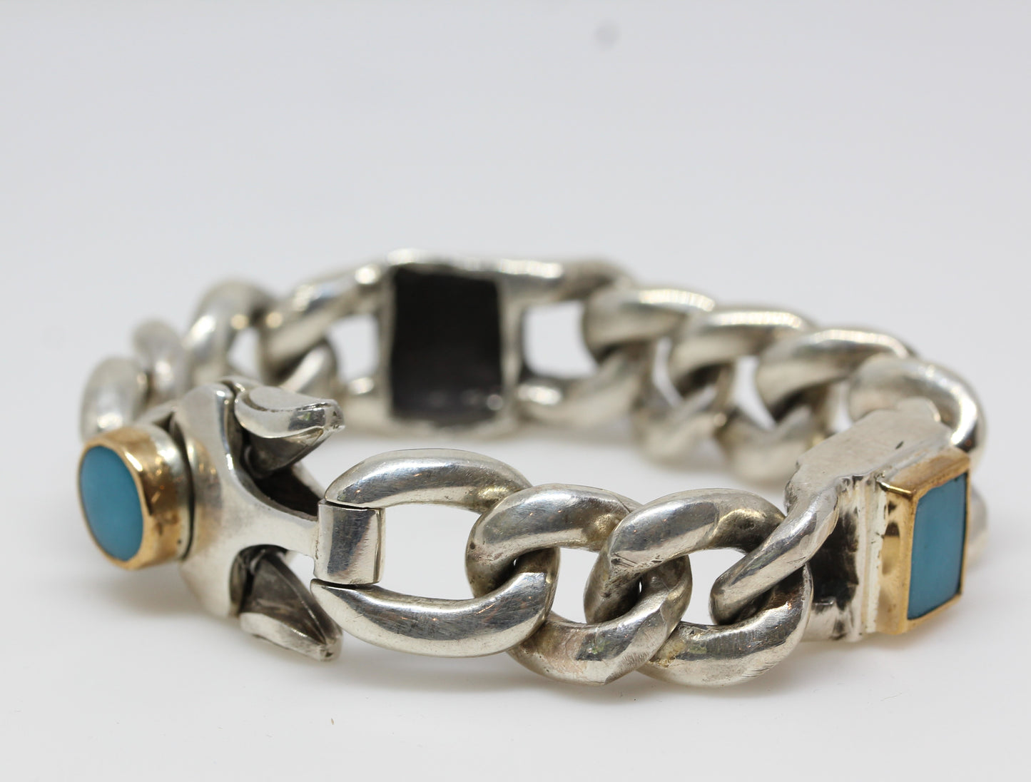 Men's' Turquoise Sterling Silver Link Bracelet #311