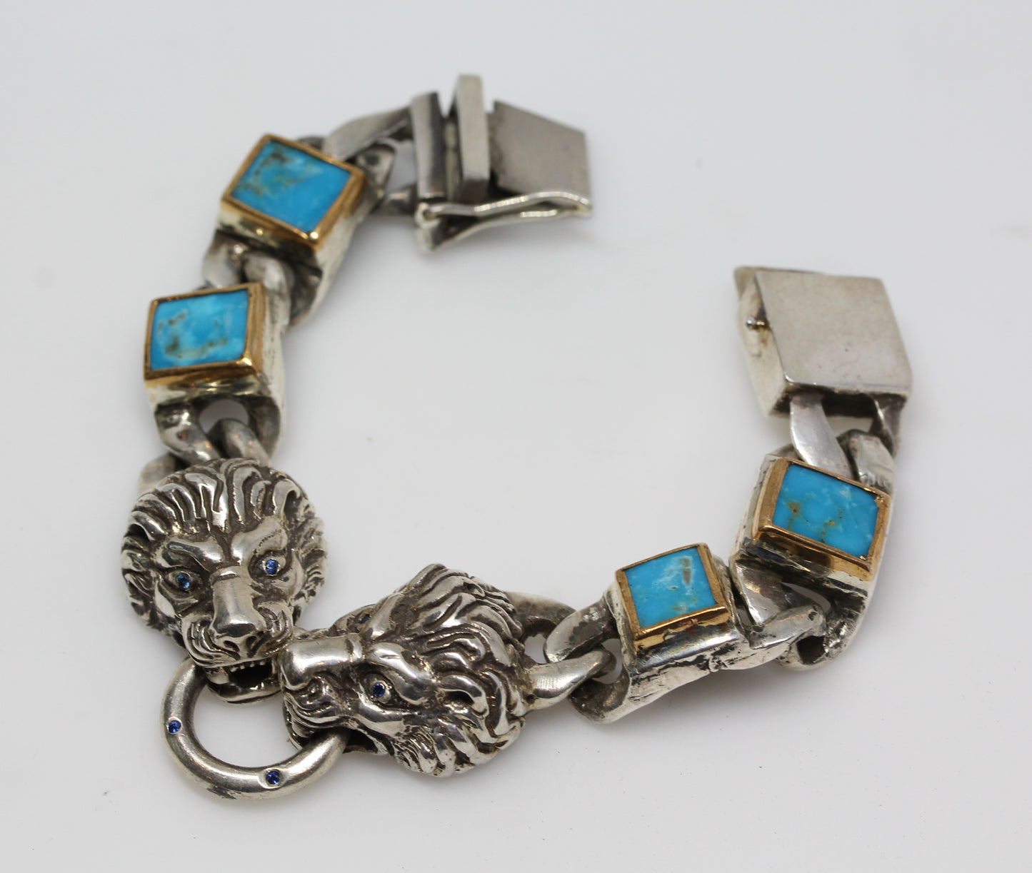 Men's Turquoise Sterling Silver Lion Link Bracelet #312