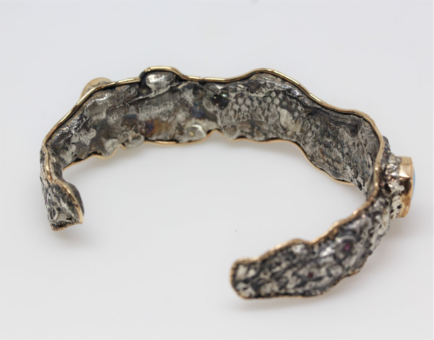 Men's Rustic Silver & Gold Turquoise Gemstone Cuff Bracelet #315