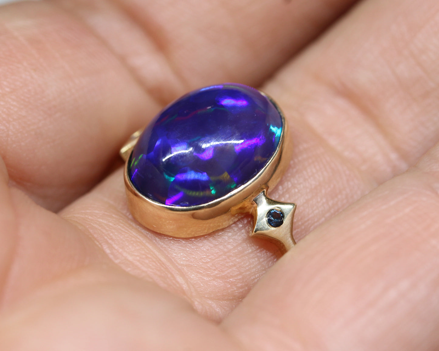 Black Opal 14k Gold Ring - Handmade Jewelry #319