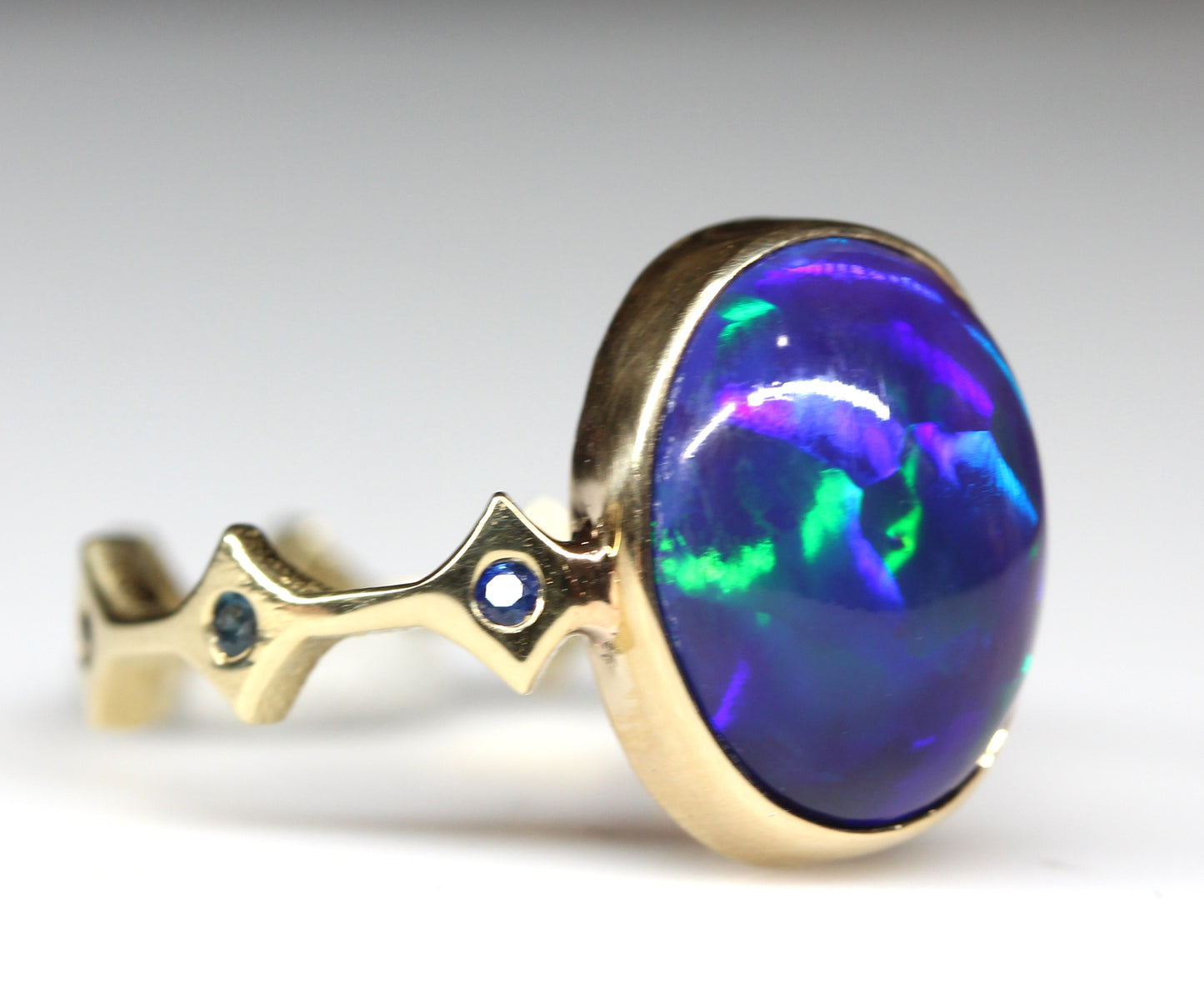 Black Opal 14k Gold Ring - Handmade Jewelry #319