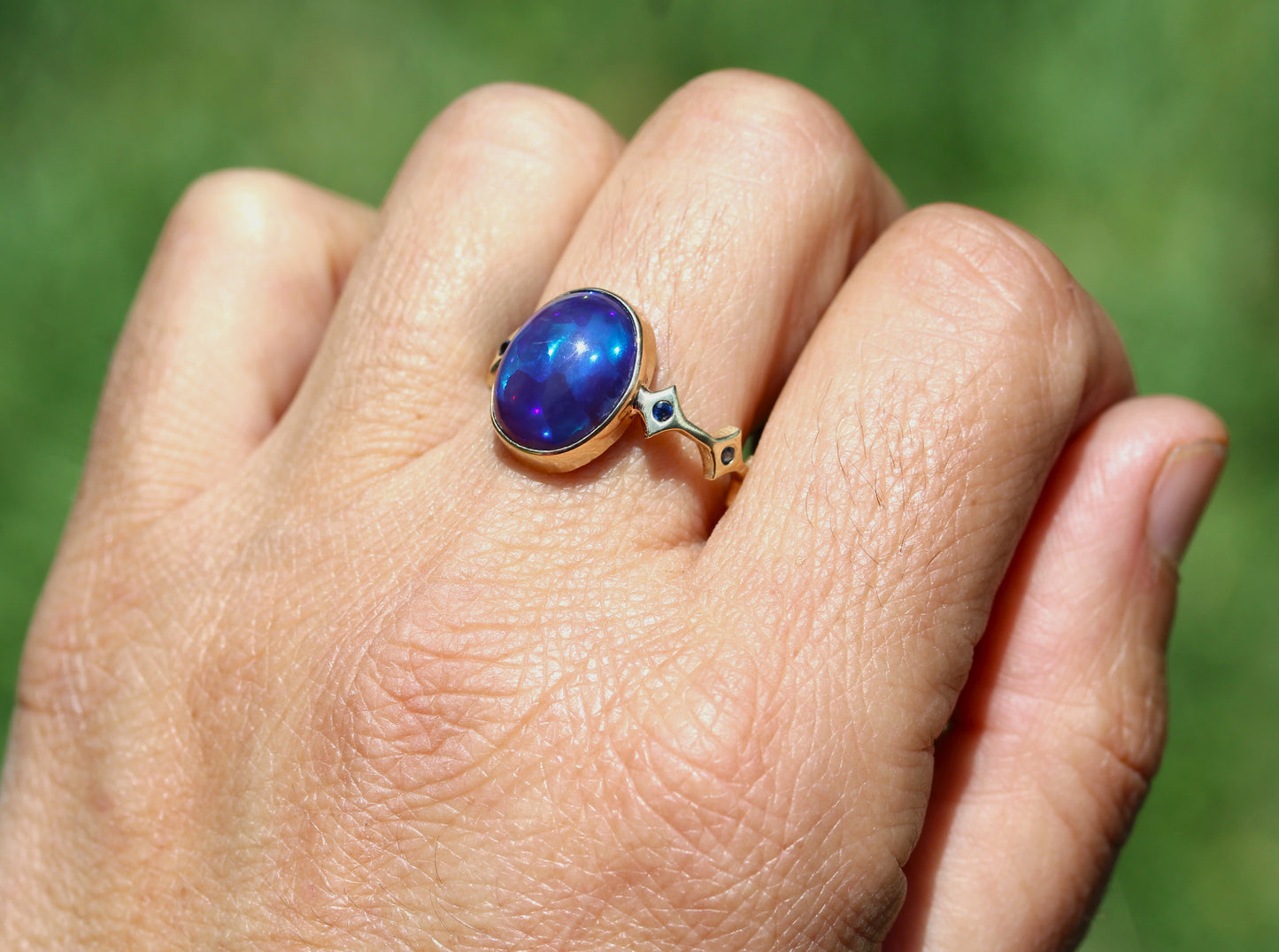 Black Opal 14k Gold Ring - Handmade Jewelry #319
