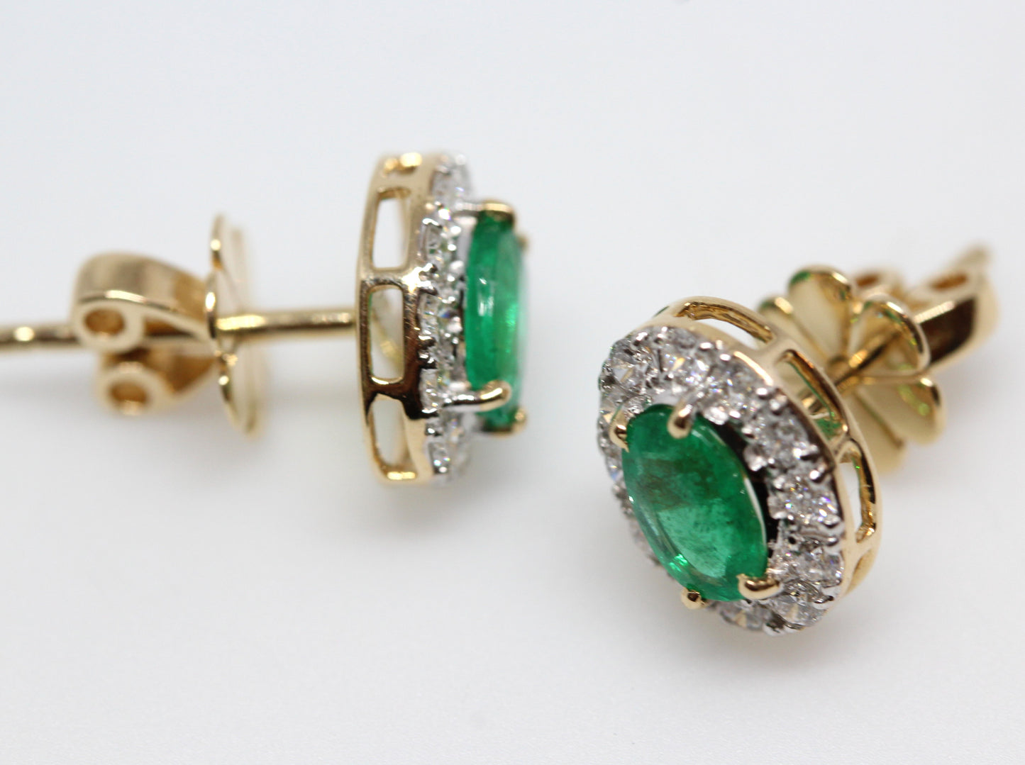 14k Yellow Gold Emerald & Diamond Stud Earrings 6mm #323