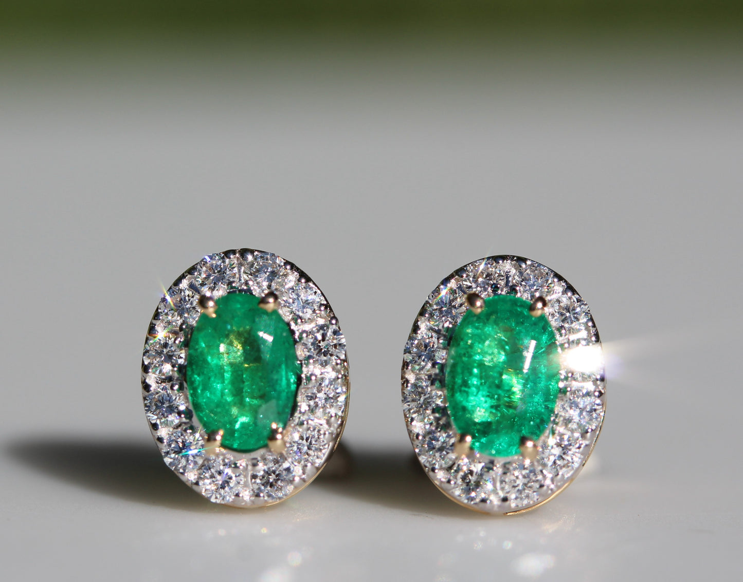 14k Yellow Gold Emerald & Diamond Stud Earrings 6mm #323